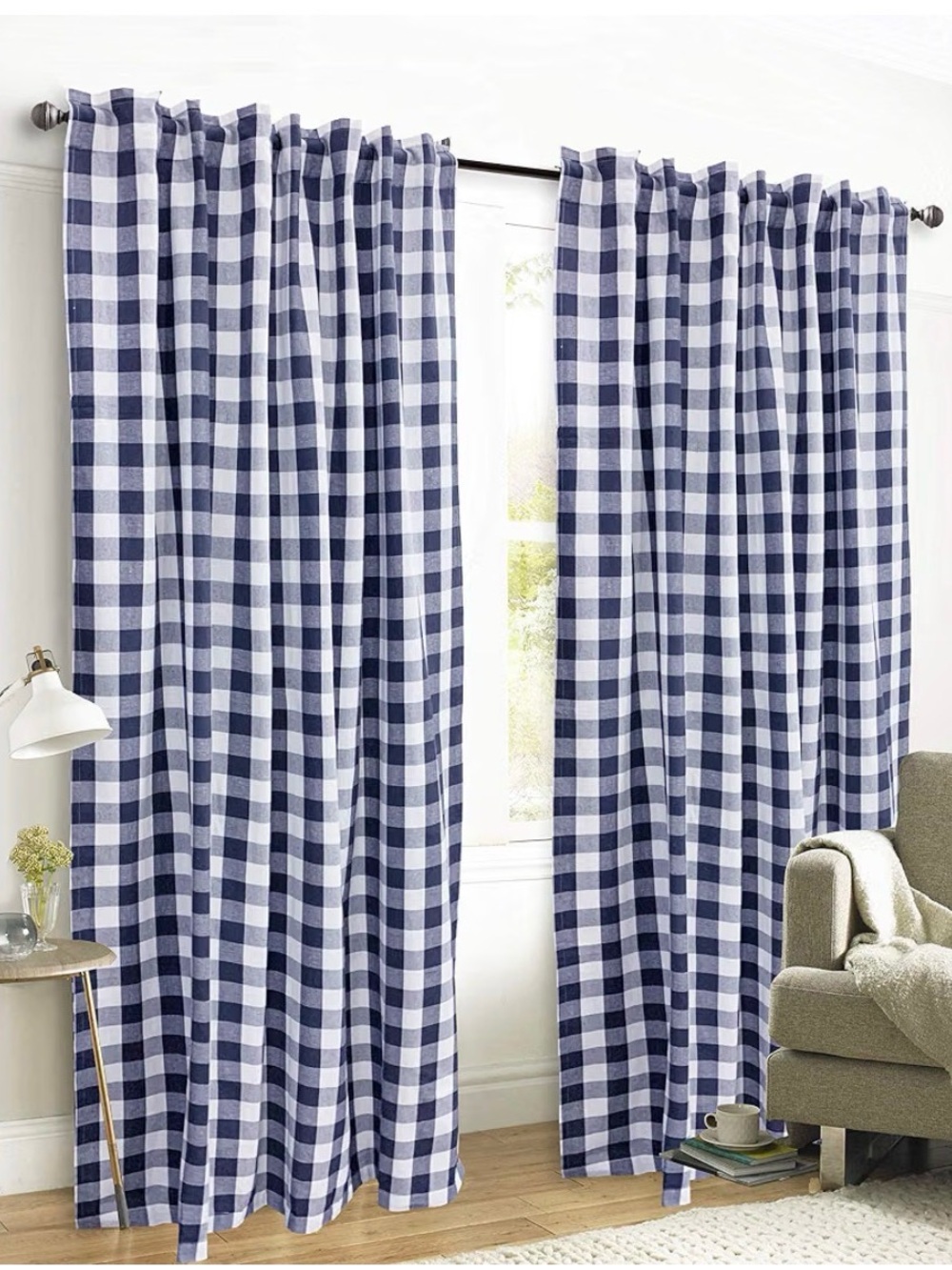 Buffalo Check Navy and White Window Curtain Panel Pair - Brand